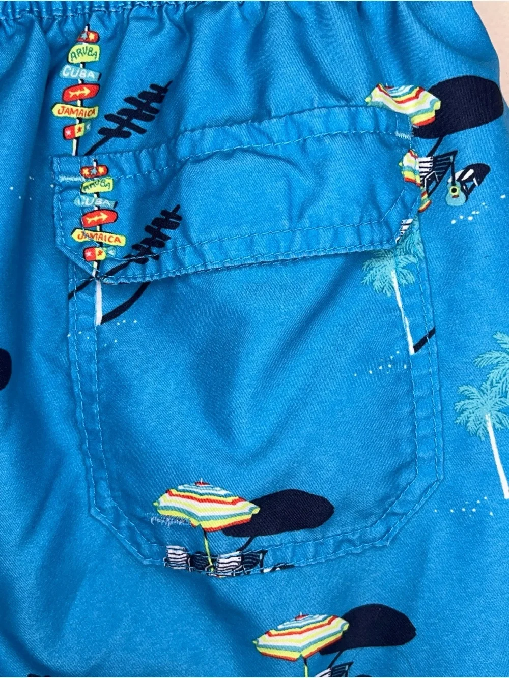 Medium Goodfellow Swim Shorts Blue Tropical Print Colorful Lined Mesh
